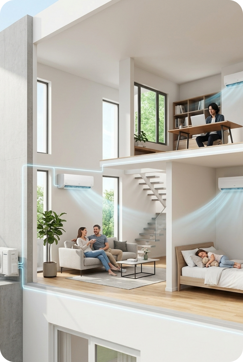 Multi-head split system AC unit